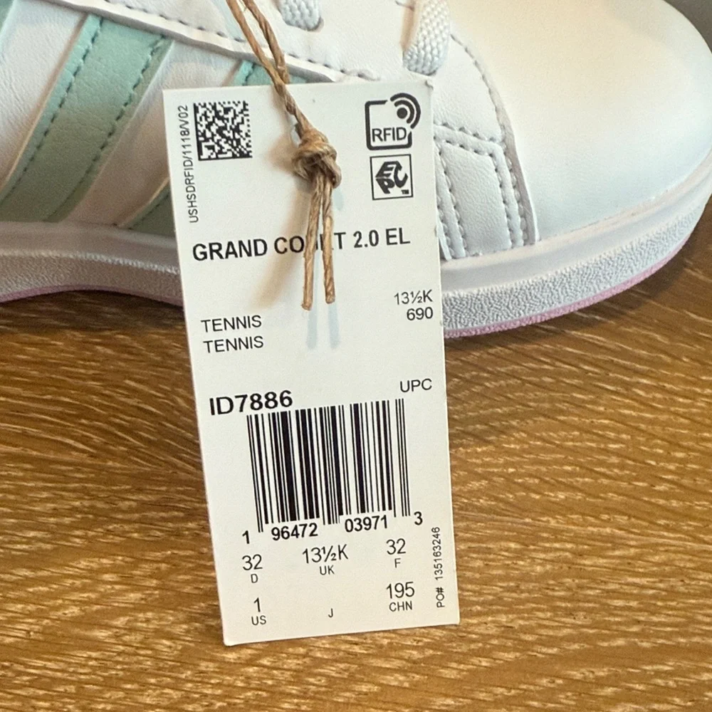 Adidas Kids White Sneakers with Mint Stripes